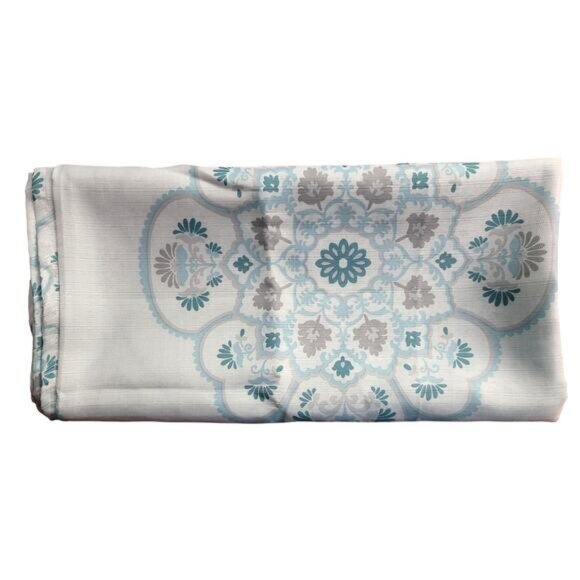 Morrocan Style Floral Pattern Polyester Fabric Shower Curtain, 72x72, Blue/White - Picture 7 of 12